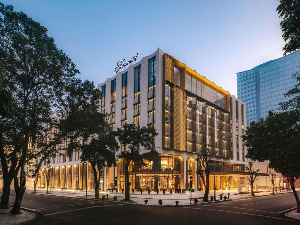 Fairmont Hanoi façade at dusk